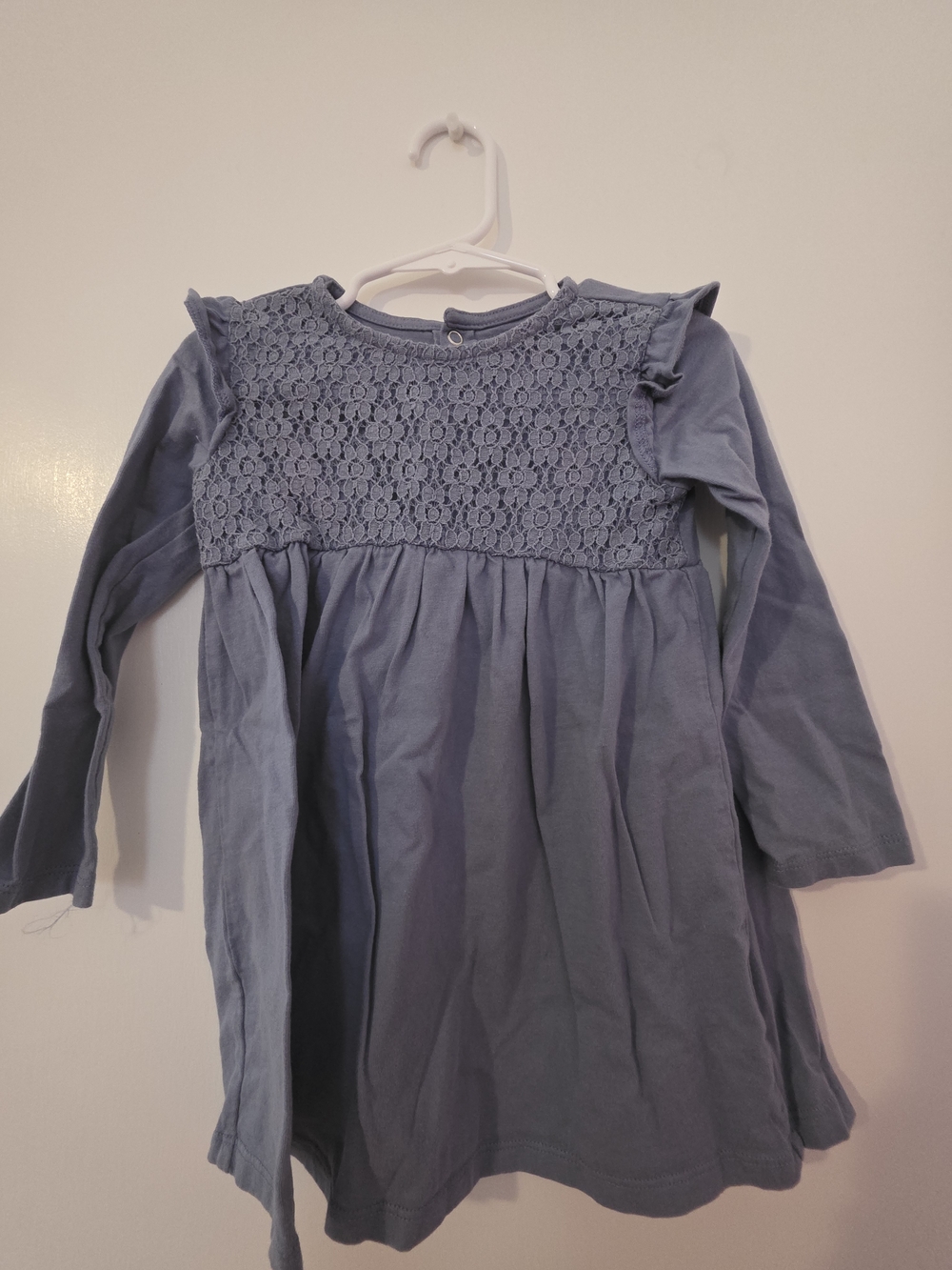 Carter's Dusty Blue Long-Sleeve Lace Yoke Dress
